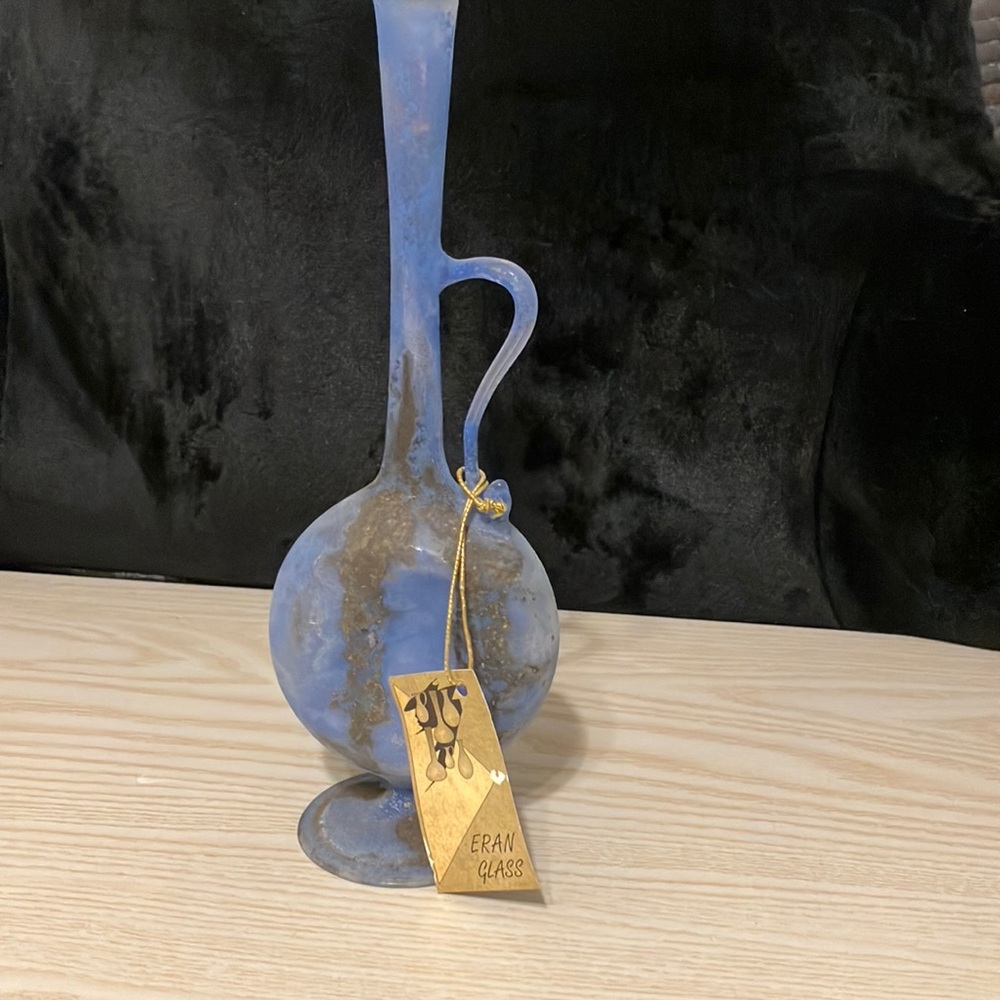 Eran Glass Blue and Gold Decorative Vase